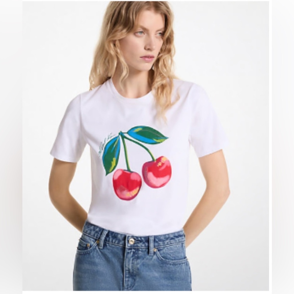 Michael Kors Sequined Cherry Organic Cotton Jersey T-Shirt